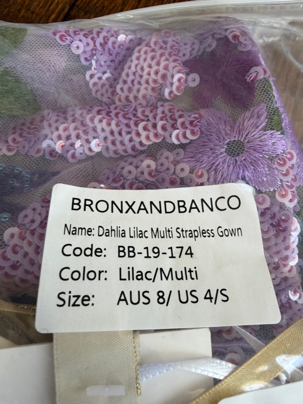 Bronx and Banco Lavender Floral Strapless Sequin Gown - Picture 7 of 9